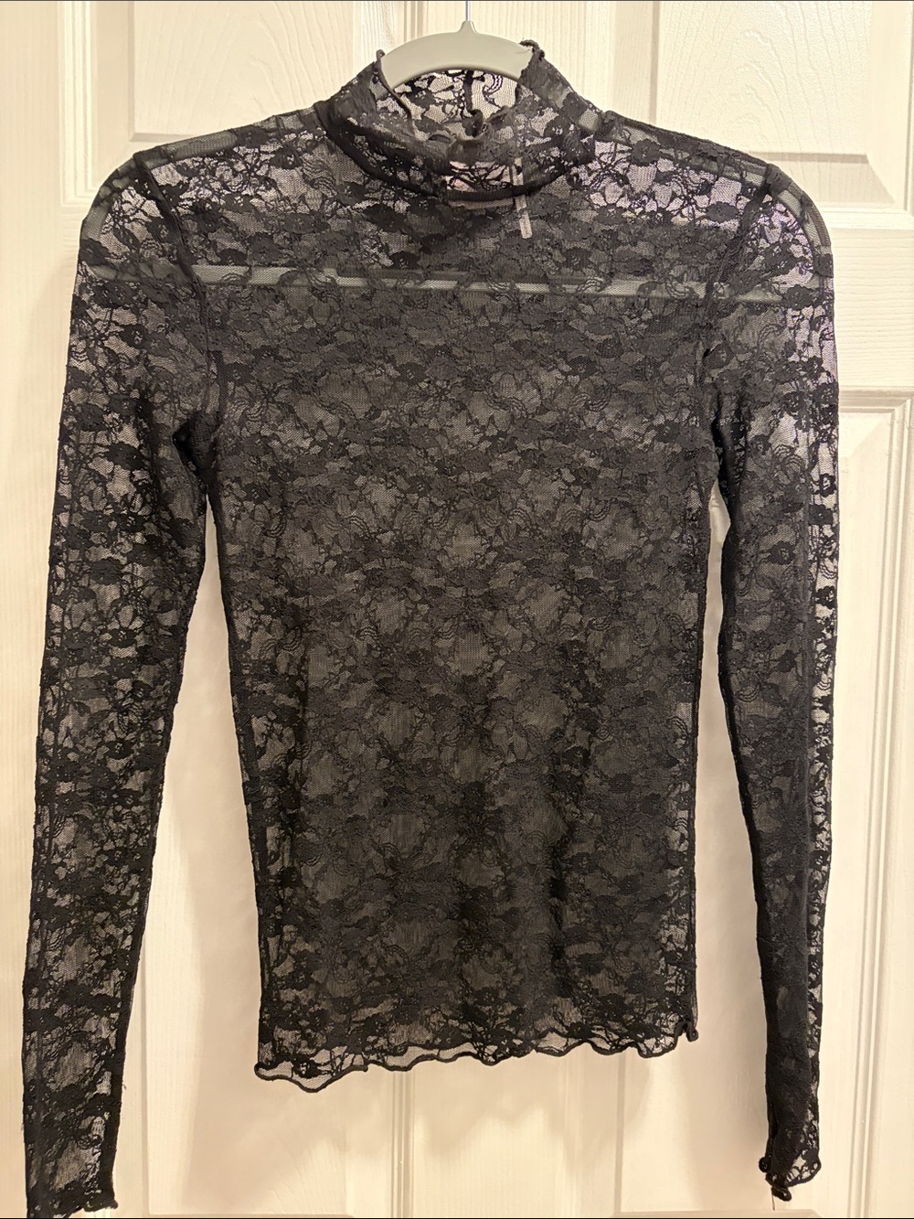 Urban Outfitters Black Sheer Lace Long-Sleeve Mock Neck Top